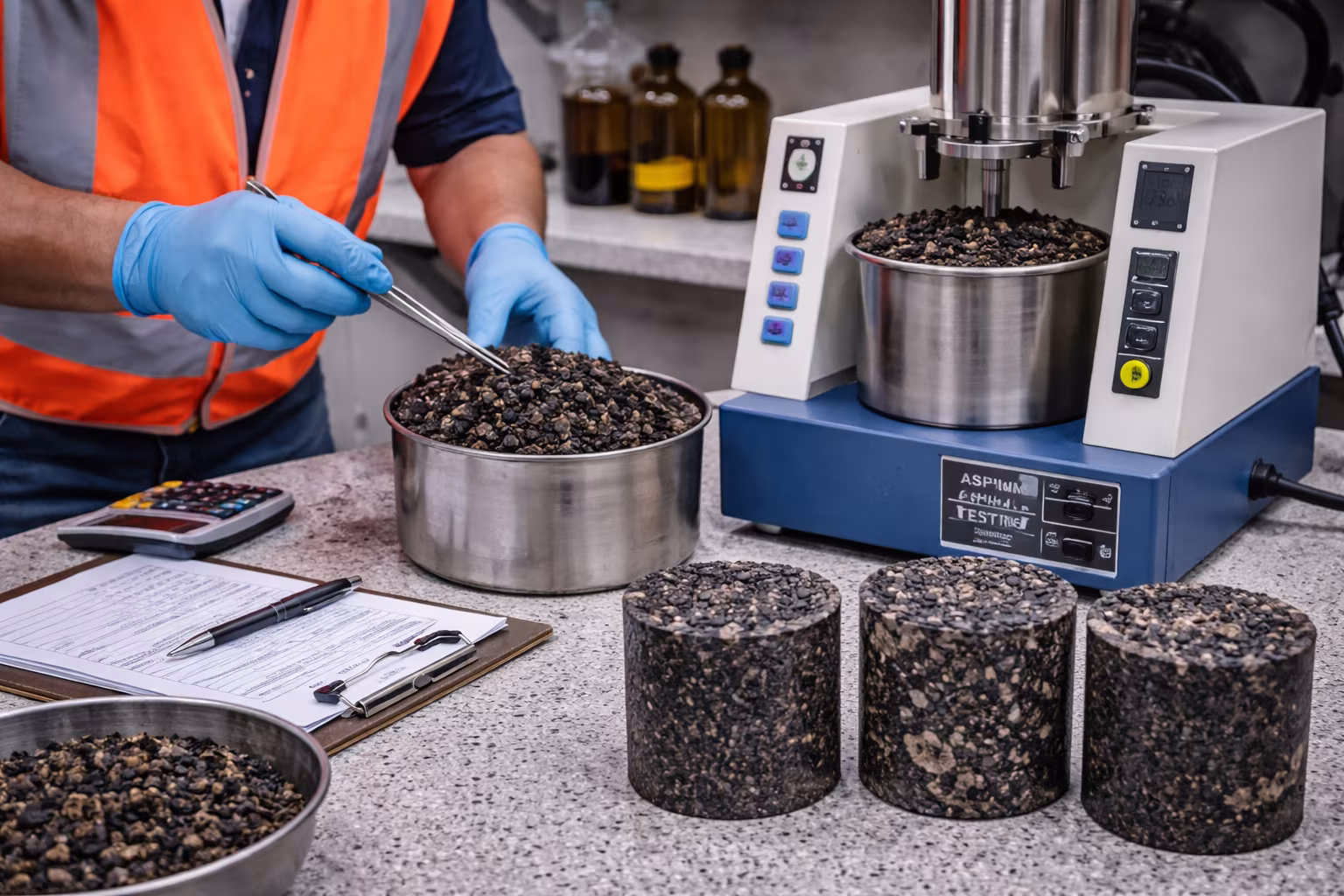 Asphalt laboratory testing setup supporting construction materials quality control